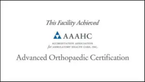 This Facility Achieved AAAHC 2022 Advanced Orthopaedic Certification badge.