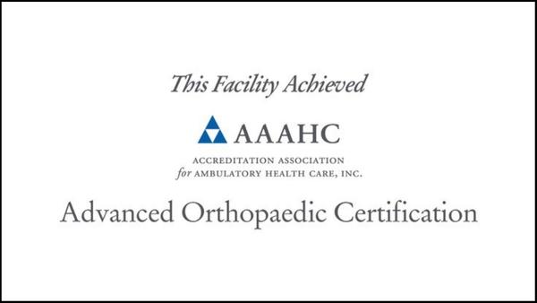 This Facility Achieved AAAHC 2022 Advanced Orthopaedic Certification badge